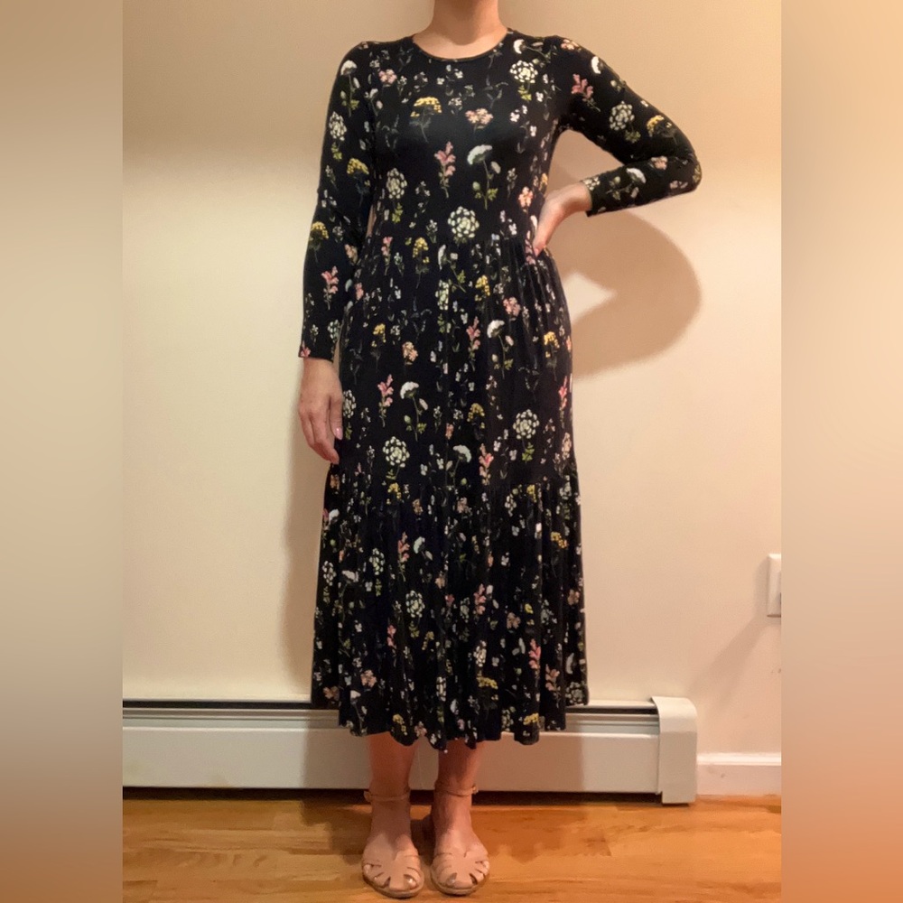 Long sleeve floral print jersey dress